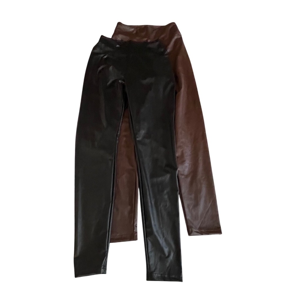 Offline by Aerie Set of 2 Faux Leather High Rise Leggings Black and Brown medium